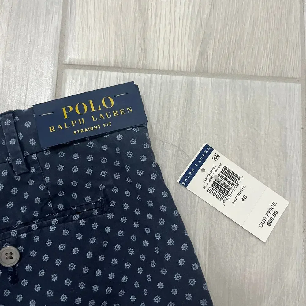 Polo Ralph Lauren Shorts Mens 40 Blue All Over Print Chino Flat Front Casual NWT